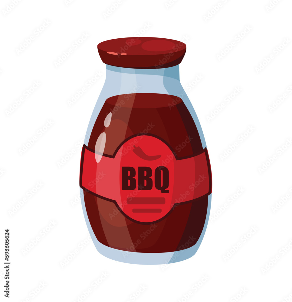 Concept Grill barbecue sauce. This illustration is a flat, vector, cartoon-style design featuring a bottle of barbecue sauce on a white background. Vector illustration. Concept Grill barbecue sauce. This illustration is a flat, vector, cartoon-style design featuring a bottle of barbecue sauce on a white background. Vector illustration.