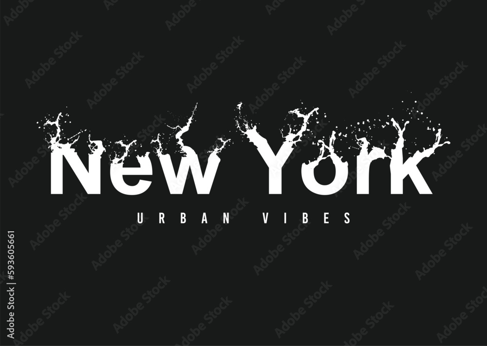 Milk splashes effect given, new york slogan, textile printing drawing, t-shirt graphic design Milk splashes effect given, new york slogan, textile printing drawing, t-shirt graphic design