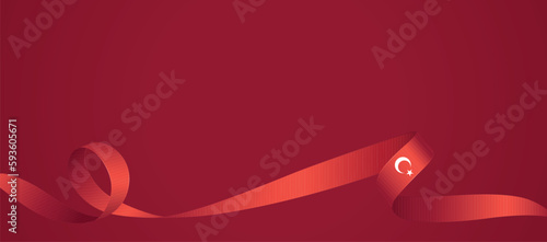 Turkish flag ribbon. Curly ribbon on red background. Vector illustration.