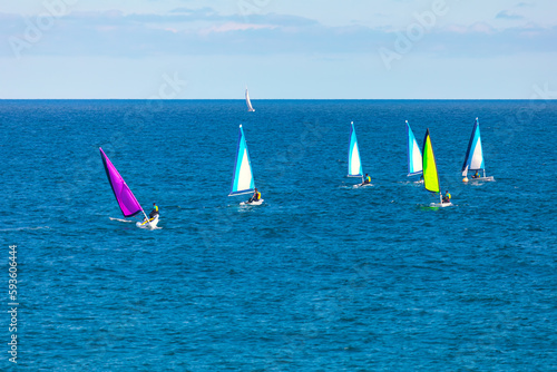 Nautical Yacht Race . Yacht regatta at blue sea