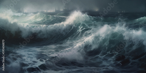 Stormy Ocean Waves: A Painting of Dramatic Waves in a Storm