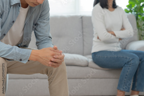 Divorce. Asian couples are desperate and disappointed after marriage. Husband and wife are sad, upset and frustrated after quarrels. distrust, love problems, betrayals. family problem, teenage love