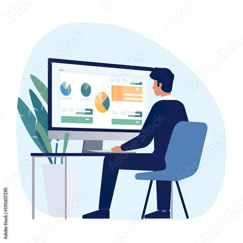 An illustration of a consultant analyzing data on a computer, representing data analysis and consulting services.