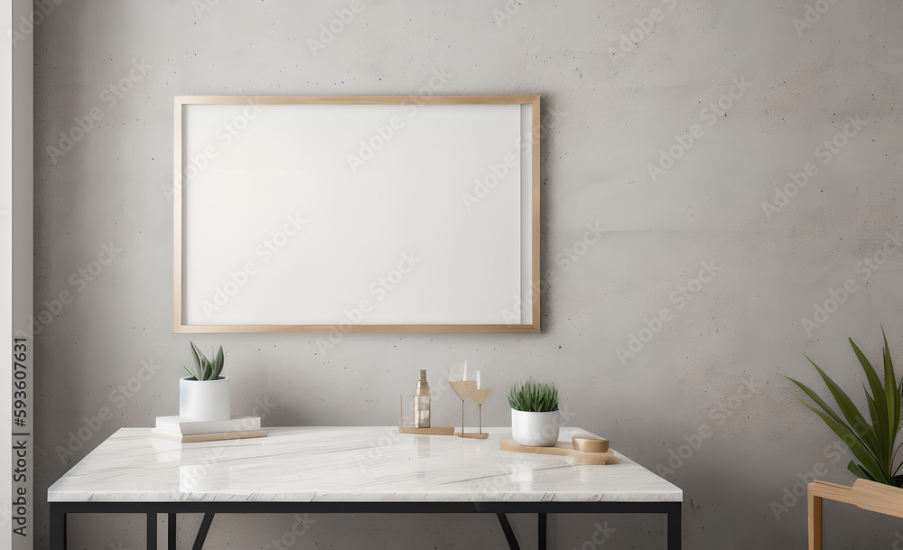 minimalist abstract marble table, empty picture frame, product presentation, living room, working desk minimalist abstract marble table, empty picture frame, product presentation, living room, working desk