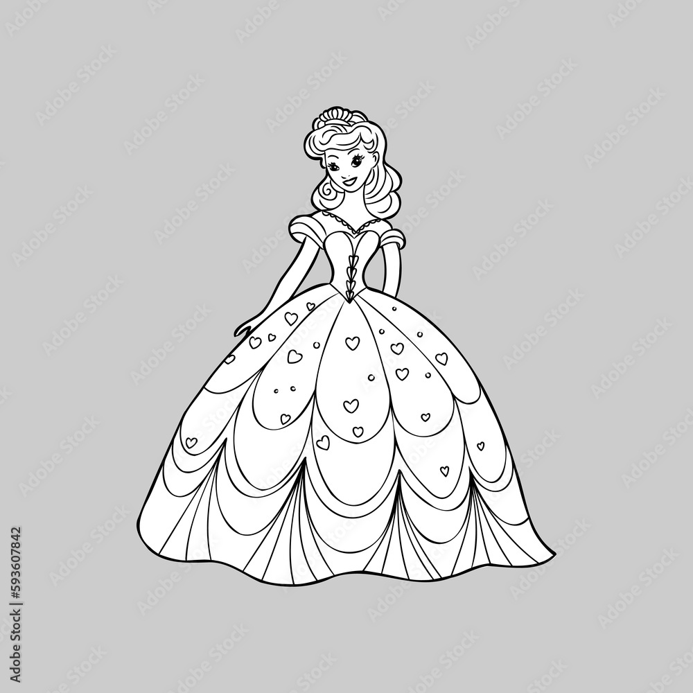 Fototapeta premium Cute little princess, Hand drawn art. Colorful art for coloring book, fashion, games, cards, diary, notebook, cover. Vector illustration.