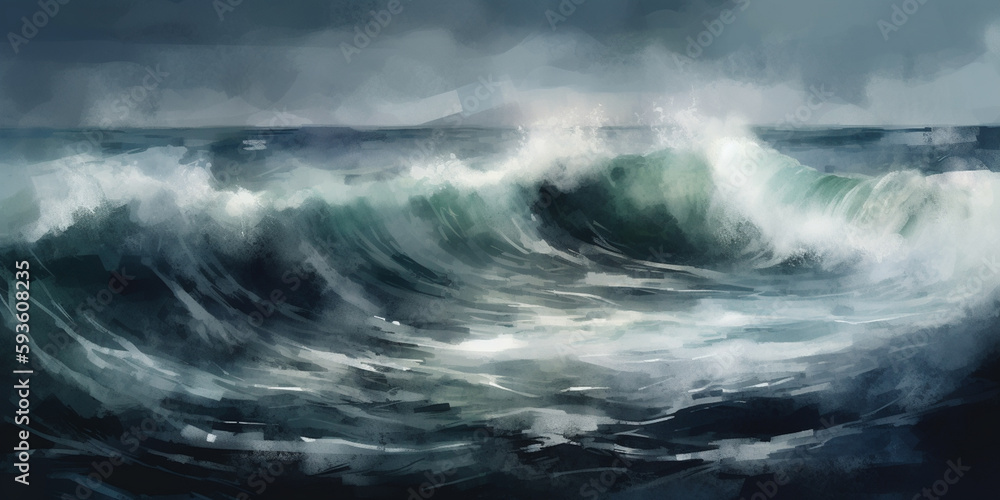 Stormy Ocean Waves: A Painting of Dramatic Waves in a Storm