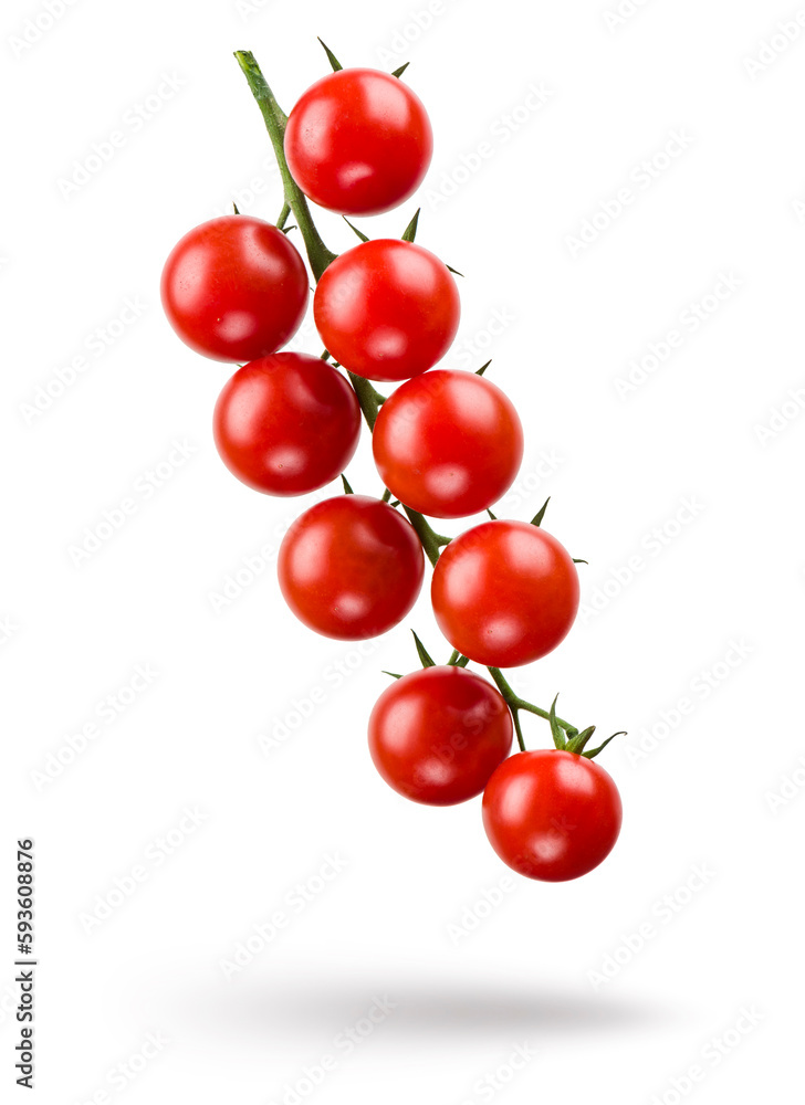 Small red cherry tomatoes bunch, isolated on white background. Small red cherry tomatoes bunch, isolated on white background.