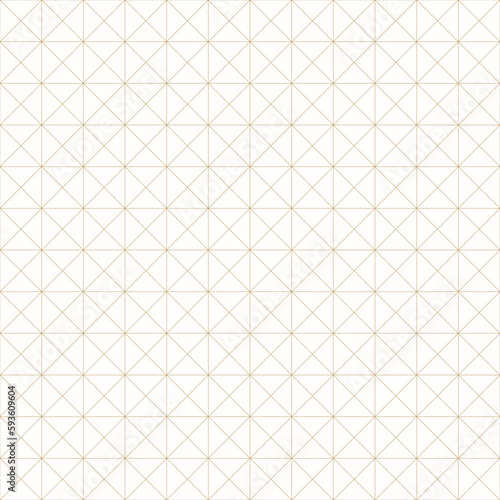 Vector minimalist geometric seamless pattern with thin lines, square grid. Subtle gold and white texture with squares, triangles, rhombuses. Luxury golden minimal background. Simple repeat design