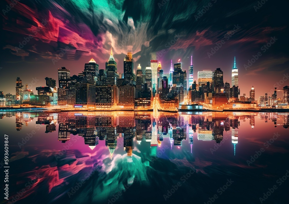 illustration, the glow of new york nightlife poster, ai generative
