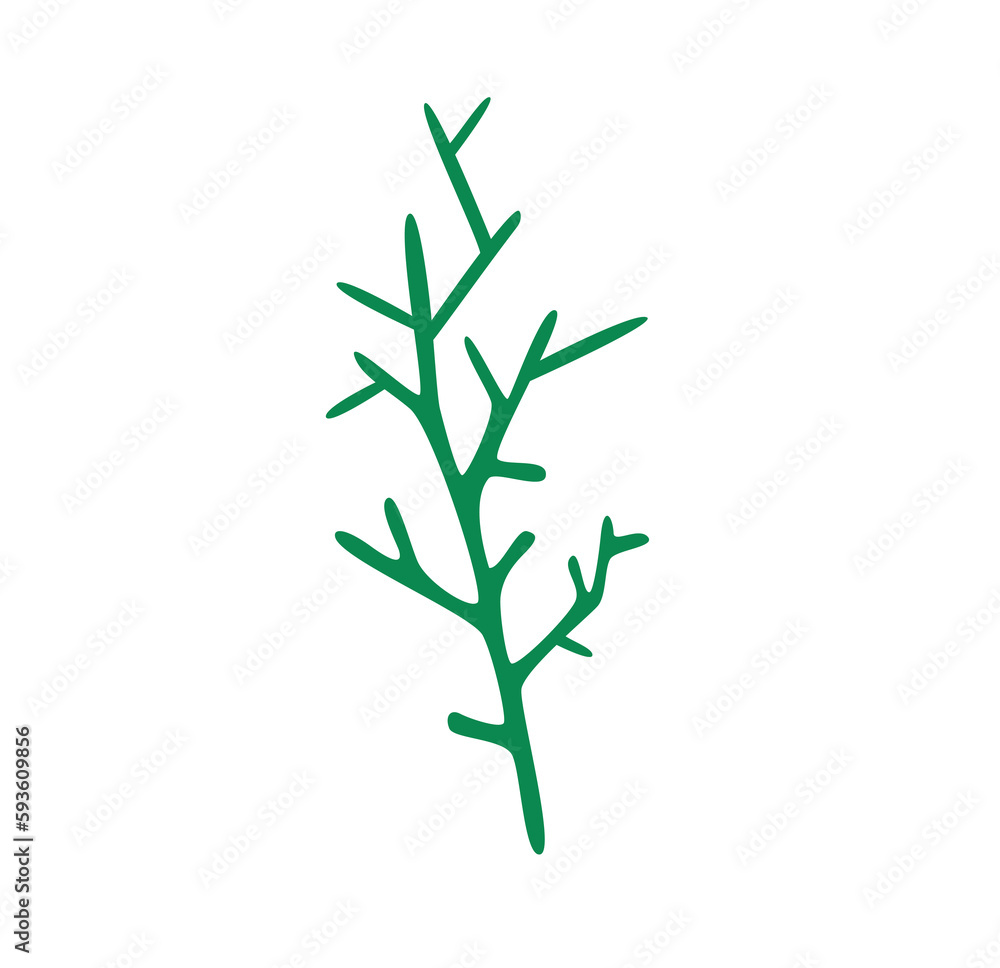 Naklejka premium Concept Winter Christmas botany branch leaf plant. A simple yet charming cartoonish depiction of a Christmas tree branch is shown in this vector illustration. Vector illustration.