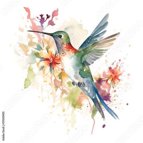 Cute and Watercolor Hummingbird Clipart, Transparent Background, Generative AI © Ranya Art Studio