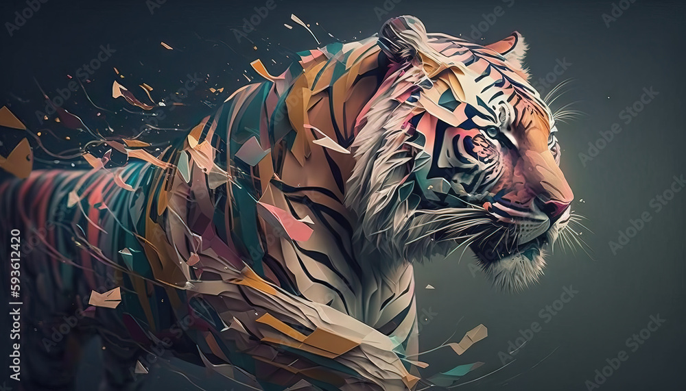 Fototapeta Tiger animal abstract wallpaper. Contrast background in Pastel colors generative ai