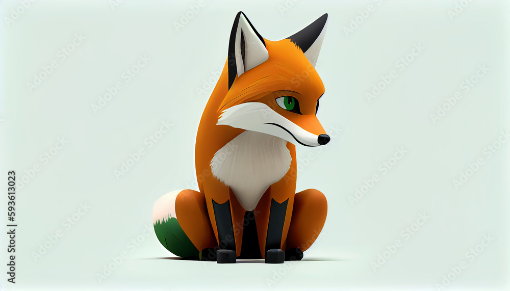 Obraz premium Cartoon fox with a green tai Ai generated image