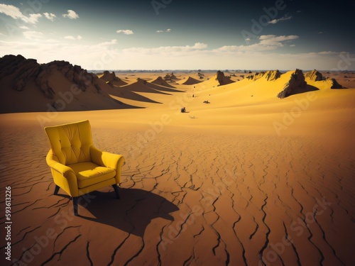 Yellow chair in the middle of the desert.
