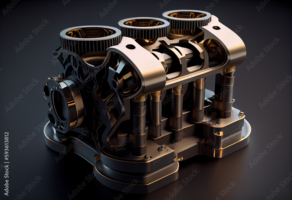 3d render of V8 engine pistons and cog on black background Stock ...