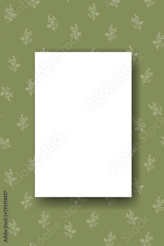 Vector. Chamomile flower background, copy space for text. Vertical template for cards, wedding invitations, party invitations, flyers, covers, brochures, social networks. Hand-drawn sketch. Green.