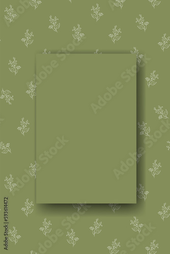 Vector. Chamomile flower background, copy space for text. Vertical template for cards, wedding invitations, party invitations, flyers, covers, brochures, social networks. Hand-drawn sketch. Green.