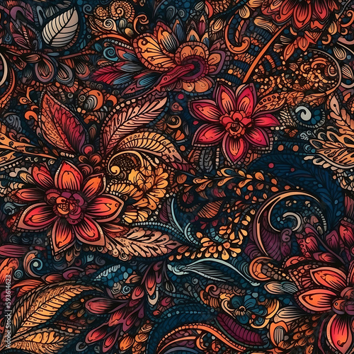 Seamless embroidery floral abstract fantasy luxury fabric pattern design created with Generative AI technology
