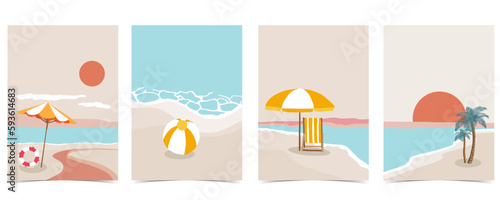 Beach background with sun,sea and sky in the daytime with pastel color