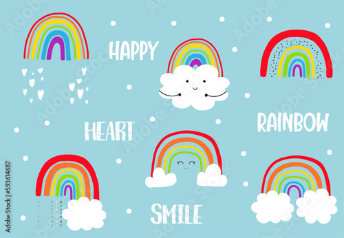 vivid rainbow set with cloud,snow illustration for sticker,postcard,birthday invitation.Editable element