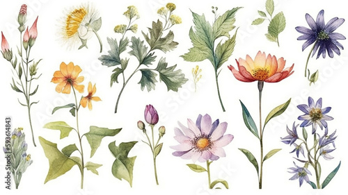 Wallpaper Mural delicate watercolor beautiful meadow flowers on white background. generative ai	
 Torontodigital.ca