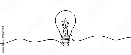 Bulb Lamp shape drawing by continuos line, thin line design vector illustration