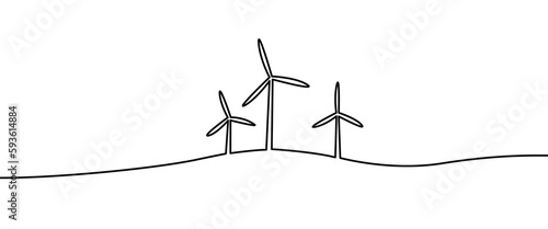 Windmills Energy Power Generator shape drawing by continuos line, thin line design vector illustration