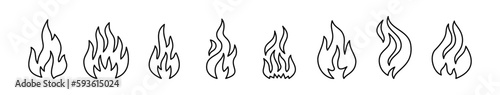 Set of Fire Flame line shapes, thin line design vector illustration