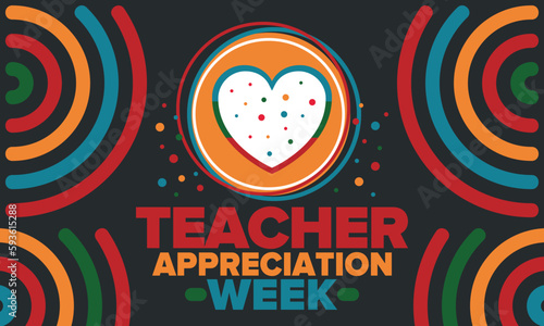 Teacher Appreciation Week in United States. Celebrated annual in May. In honour of teachers who hard work and teach our children. School and education. Student learning concept. Vector illustration