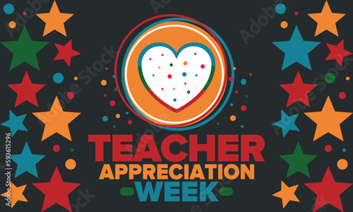 Teacher Appreciation Week in United States. Celebrated annual in May. In honour of teachers who hard work and teach our children. School and education. Student learning concept. Vector illustration
