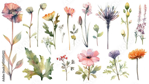 Wallpaper Mural delicate watercolor beautiful meadow flowers on white background. generative ai	
 Torontodigital.ca