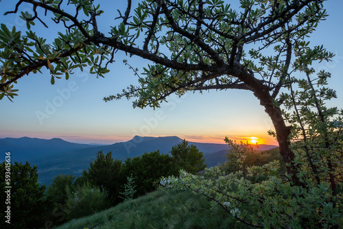 Crimean mountains after sunset at dusk