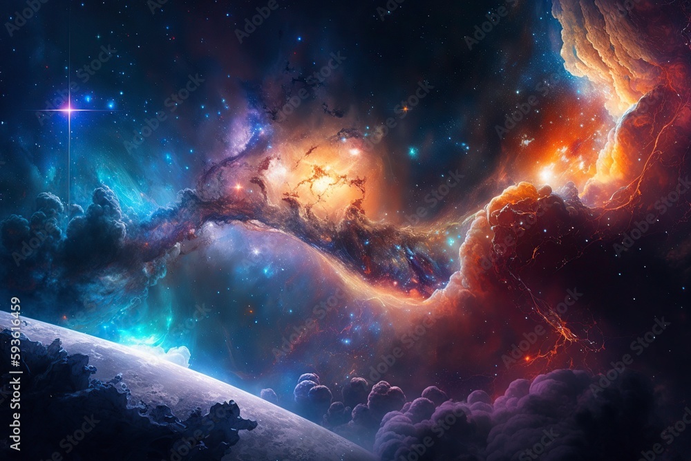 illustration, universe cosmic background, space with nebula, ai generative