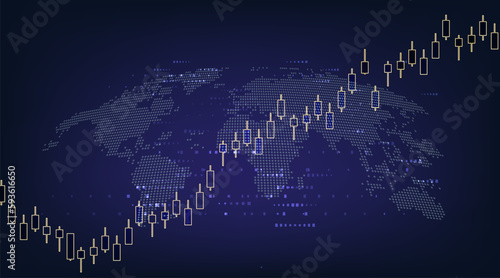 Vector holographic blue business candlestick chart financial stock investment concept vector investment illustration