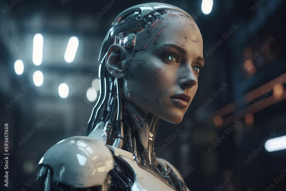 Generative Ai Illustration Sci Fi Futuristic Humanoid Robot Stock