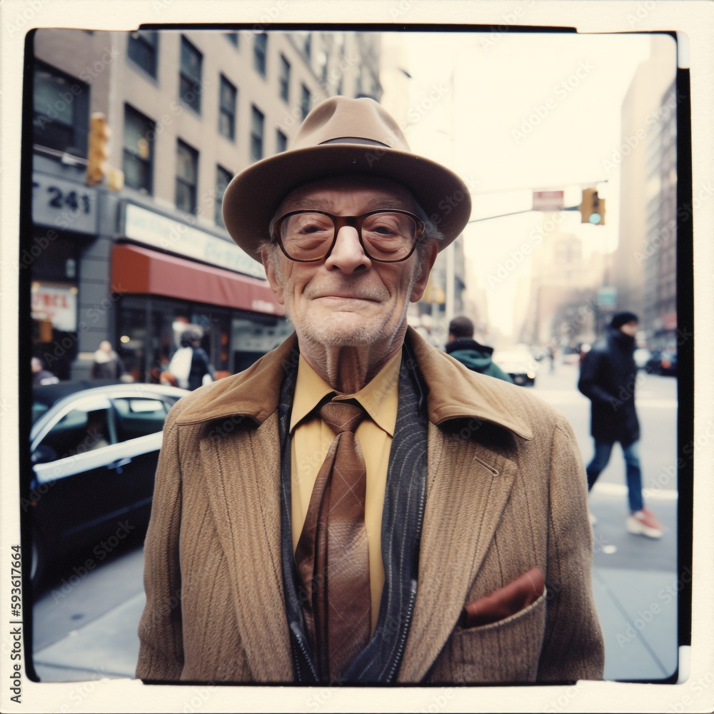 Generative ai senior grey-haired man smiling happy using vintage camera Generative ai senior grey-haired man smiling happy using vintage camera