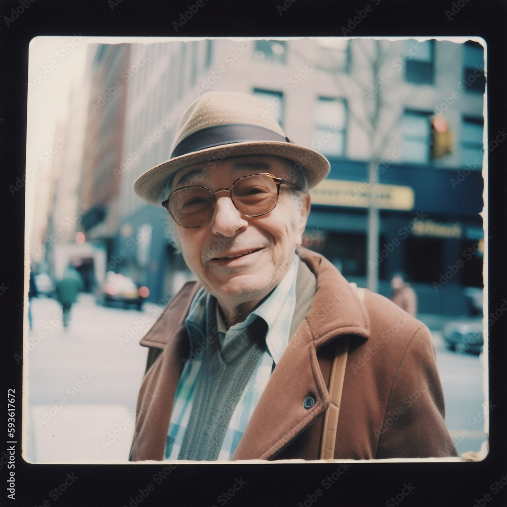 Generative ai senior grey-haired man smiling happy using vintage camera Generative ai senior grey-haired man smiling happy using vintage camera