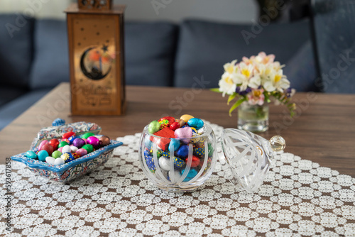 Fototapeta Naklejka Na Ścianę i Meble -  Colorful Ramadan Eid Candy and Chocolate, Traditional Ottoman Cuisine Desserts Photo, Üsküdar Istanbul, Turkiye