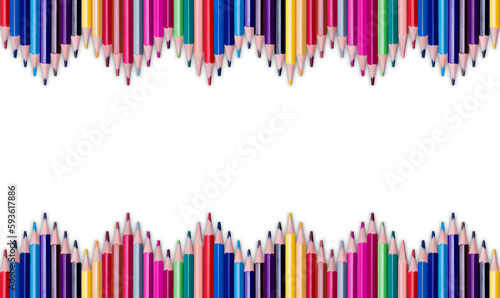 Color pencils isolated on transparent background | Colored pencil long wavy border | Back to school concept