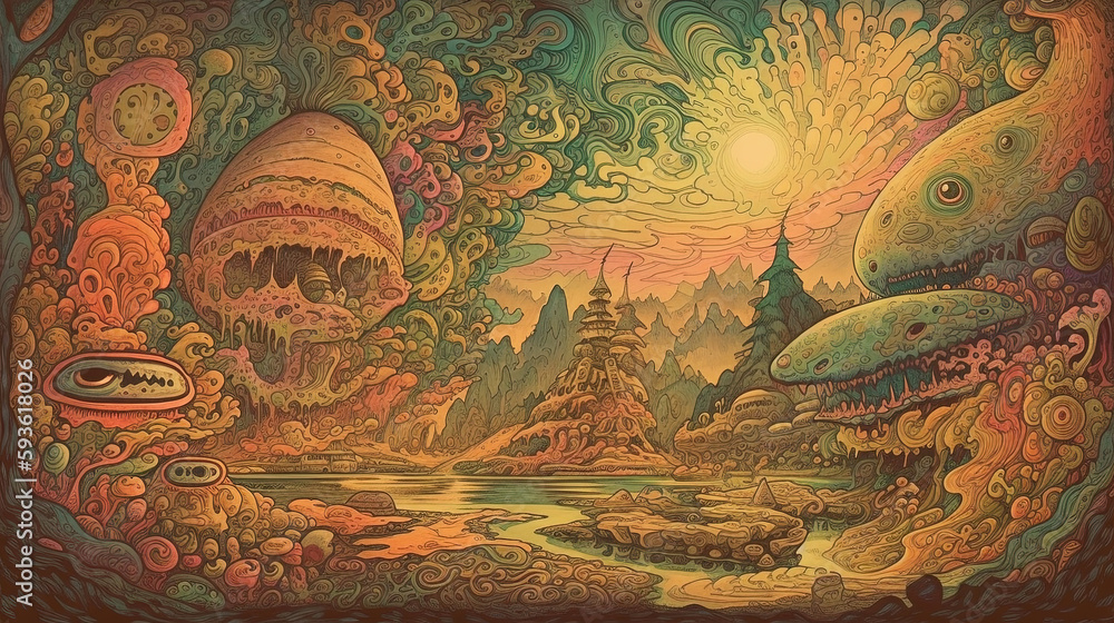 Obraz premium Surreal & Psychedelic illustration. Generative AI.