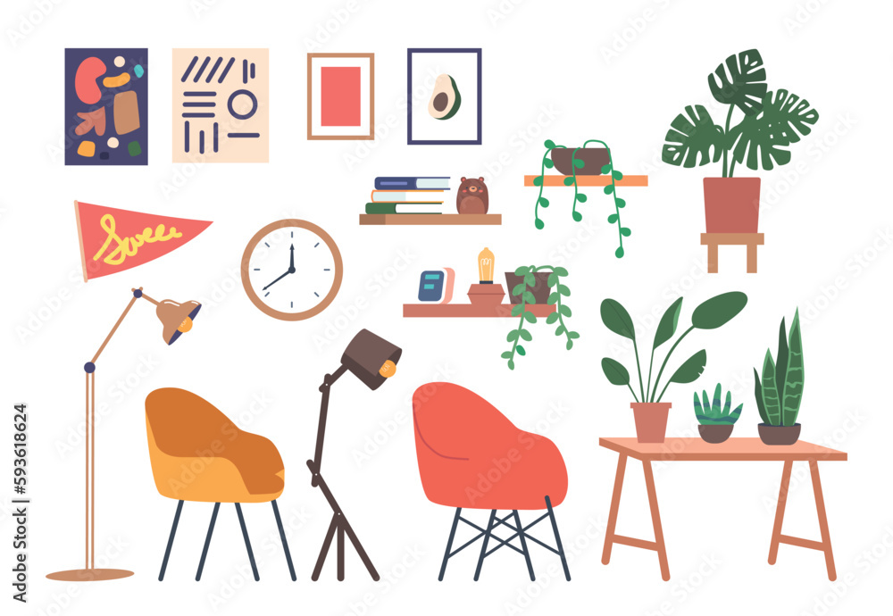 Set Of Designer Studio Furniture And Devices. Different Types Of Desk