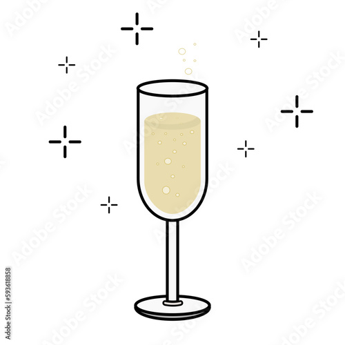 Crystal glass full of champagne, elegant drink, sophisticated celebration alcoholic beverage. Vector with editable color and stroke. Icon for party, bar, restaurant, New Year or Wedding celebration.