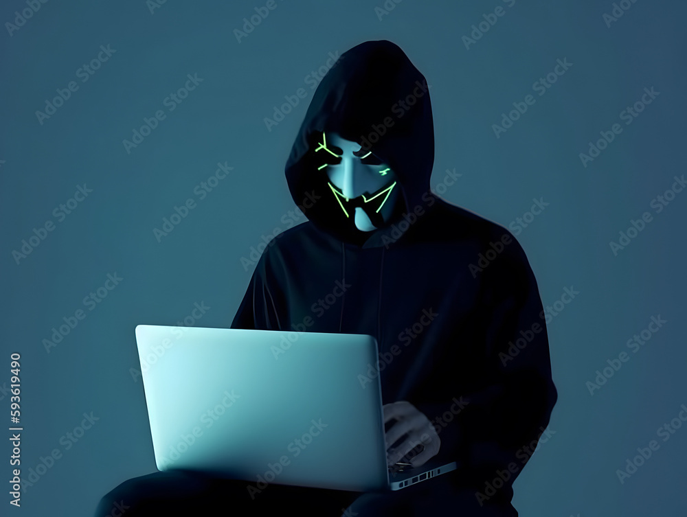 Anonymous hacker with laptop. Concept of hacking cybersecurity, cybercrime, cyberattack, etc. Anonymous hacker with laptop. Concept of hacking cybersecurity, cybercrime, cyberattack, etc.