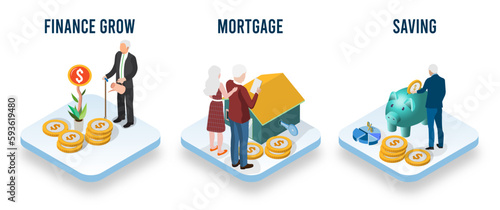 An isometric block park illustration of Financial concept