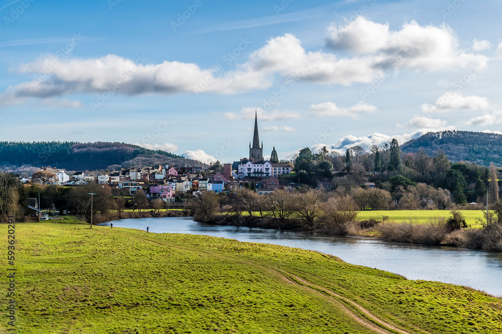 A view of the town of Ross on Wye, England on a sunny day