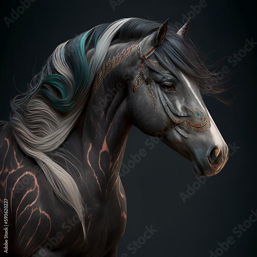 Intricate bejeweled horse profile logo