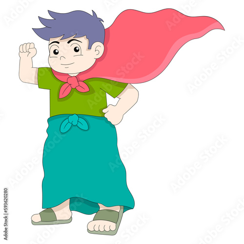 boy is happy in a cosplay costume to become a superhero