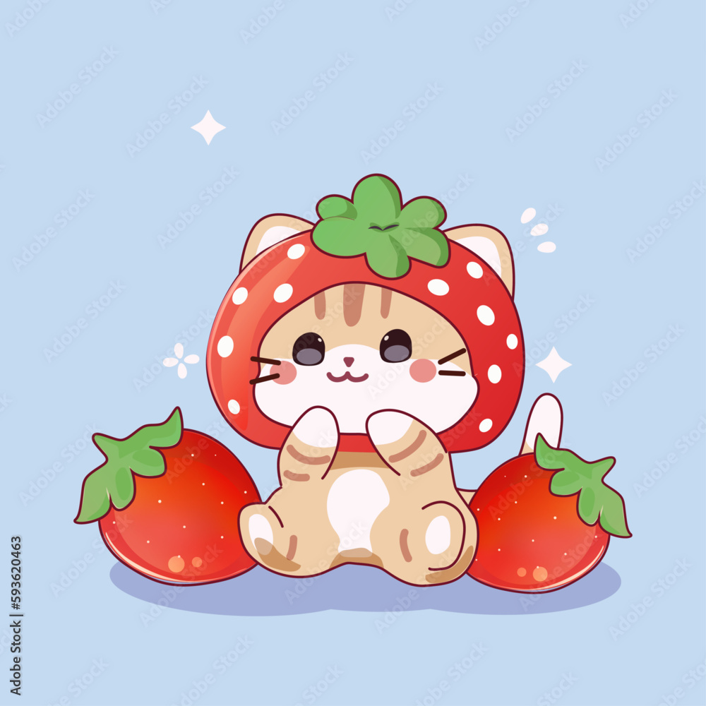 cute cat with strawberry