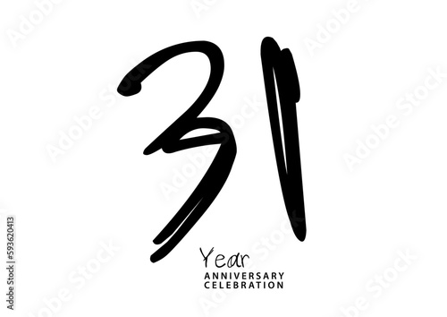 31 year anniversary celebration black color logotype vector, 31 number design, 31th Birthday invitation, anniversary logo template, logo number design vector, calligraphy font, typography logo