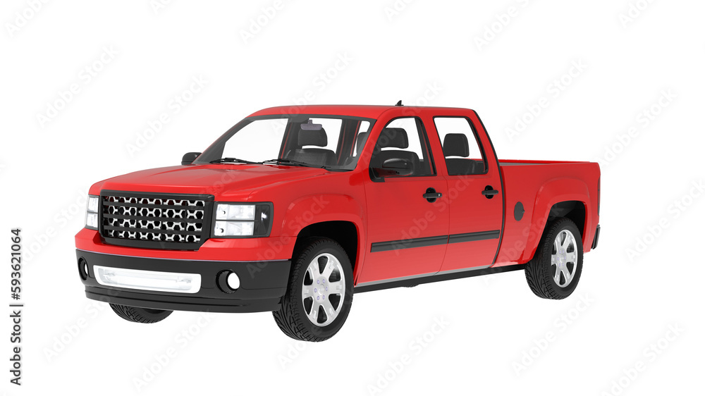 Red Pickup Truck isolated on empty background
